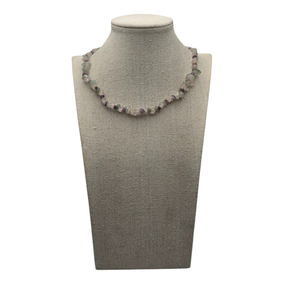 Pastel Gemstone Chip Bead Necklace Fluorite Amethyst Rose Quartz Natural Stone - Picture 2 of 7